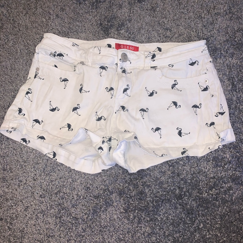 White and Black Flamingo Guess Shorts